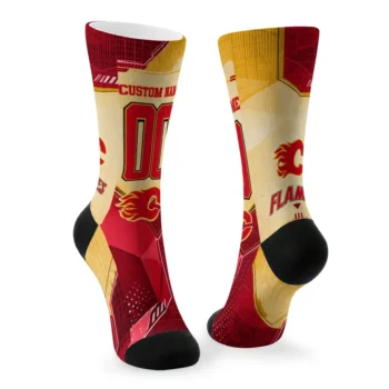 Calgary Flames Socks Customized Geometric Tech Red Fashion Forward