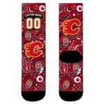 Calgary Flames Socks Customized Scattered Icons Red Best Selling