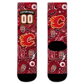 Calgary Flames Socks Customized Scattered Icons Red Best Selling