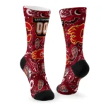 Calgary Flames Socks Customized Scattered Icons Red Best Selling