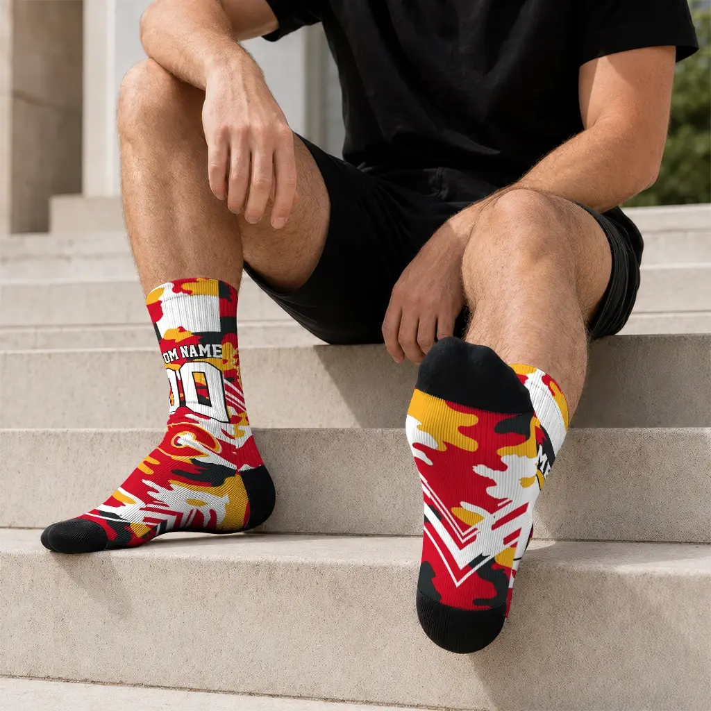 Calgary Flames Socks Customized Woodland Camo Red Latest Model Calgary Flames Socks Customized Woodland Camo Red Latest Model