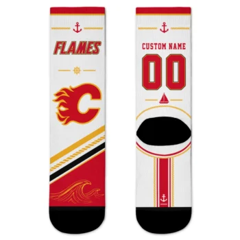 Calgary Flames Socks - Personalized Nautical Icons Red White