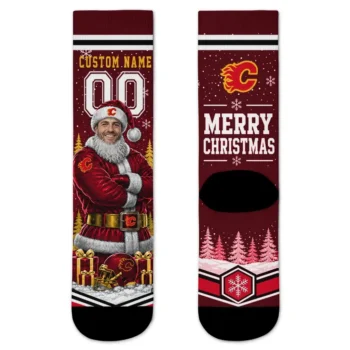 Calgary Flames Socks Personalized Snowy Scene Red White Best Selling