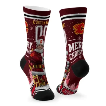 Calgary Flames Socks Personalized Snowy Scene Red White Fashion Forward