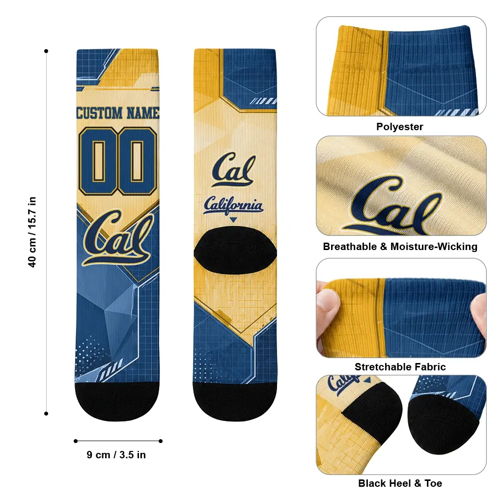California Golden Bears Socks Custom Geometric Tech Blue High Quality California Golden Bears Socks Custom Geometric Tech Blue High Quality