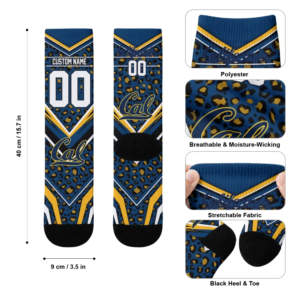 California Golden Bears Socks Custom Leopard Print Blue Black High Quality California Golden Bears Socks Custom Leopard Print Blue Black High Quality