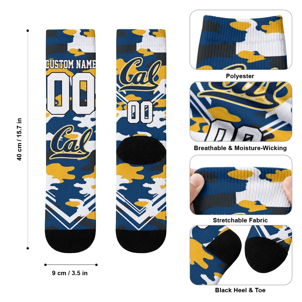 California Golden Bears Socks Custom Woodland Camo Blue High Quality California Golden Bears Socks Custom Woodland Camo Blue High Quality