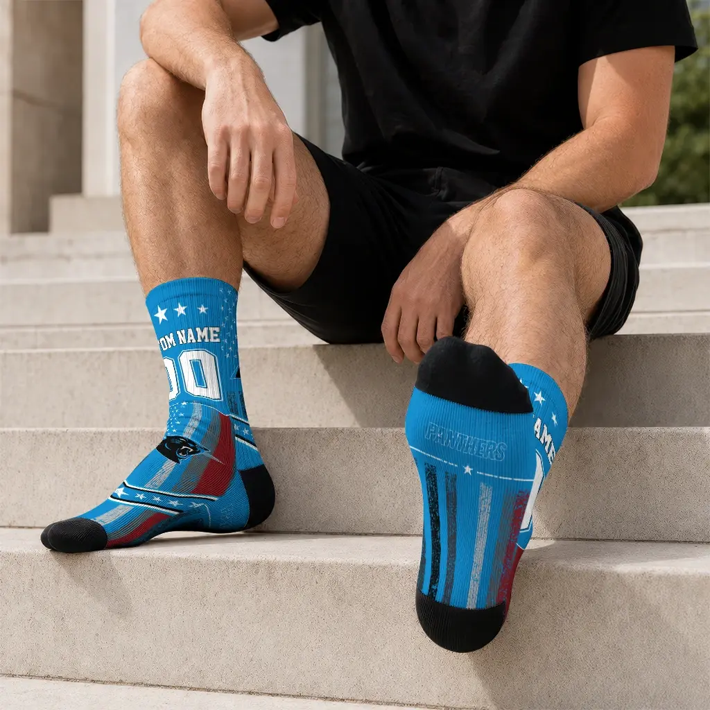 Carolina Panthers Socks Custom Star Stripes Blue White Latest Model Carolina Panthers Socks Custom Star Stripes Blue White Latest Model