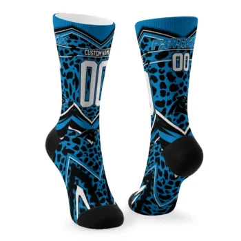 Carolina Panthers Socks Customized Leopard Print Blue Black Fashion Forward