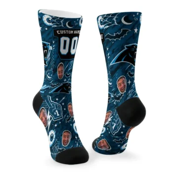 Carolina Panthers Socks Personalized Scattered Icons Blue Fashion Forward