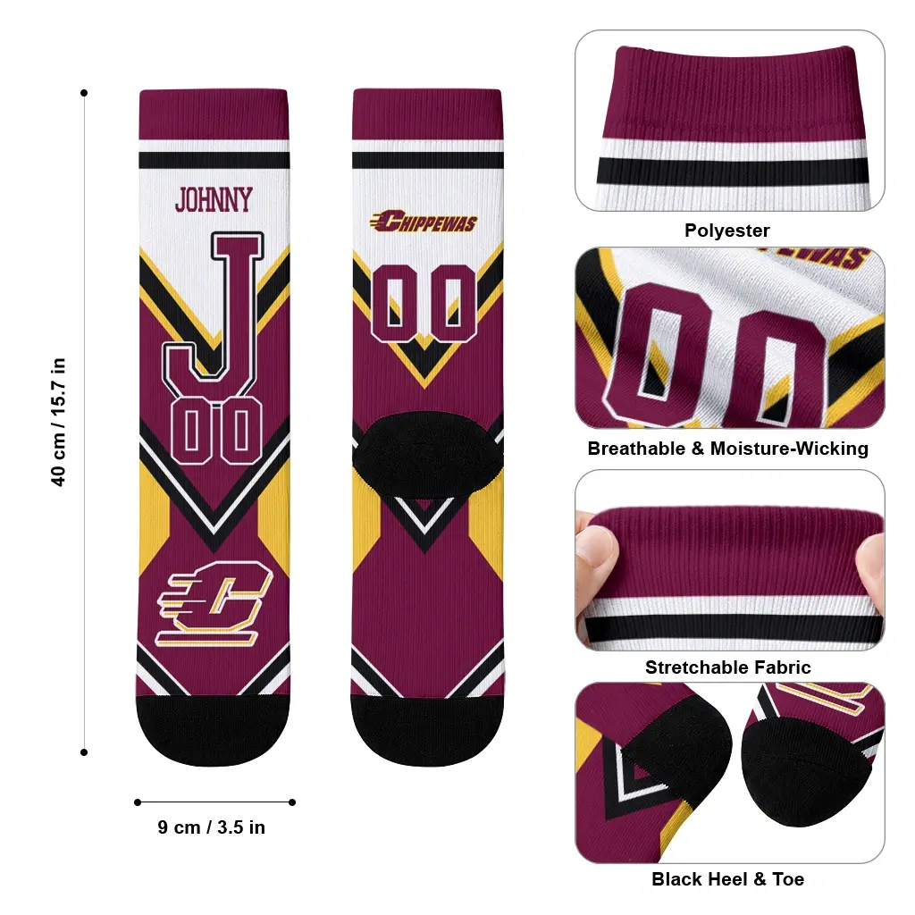 Central Michigan Chippewas Socks Customized Arrow Blocks Maroon High Quality Central Michigan Chippewas Socks Customized Arrow Blocks Maroon High Quality