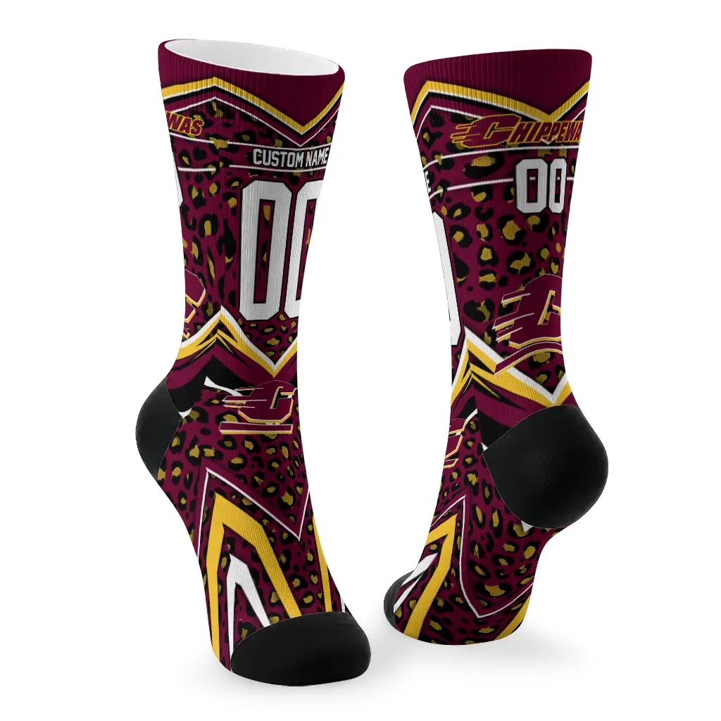 Central Michigan Chippewas Socks Customized Leopard Print Maroon Black Fashion Forward Central Michigan Chippewas Socks Customized Leopard Print Maroon Black Fashion Forward