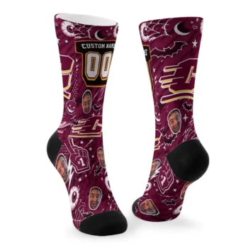 Central Michigan Chippewas Socks Customized Scattered Icons Maroon Fashion Forward