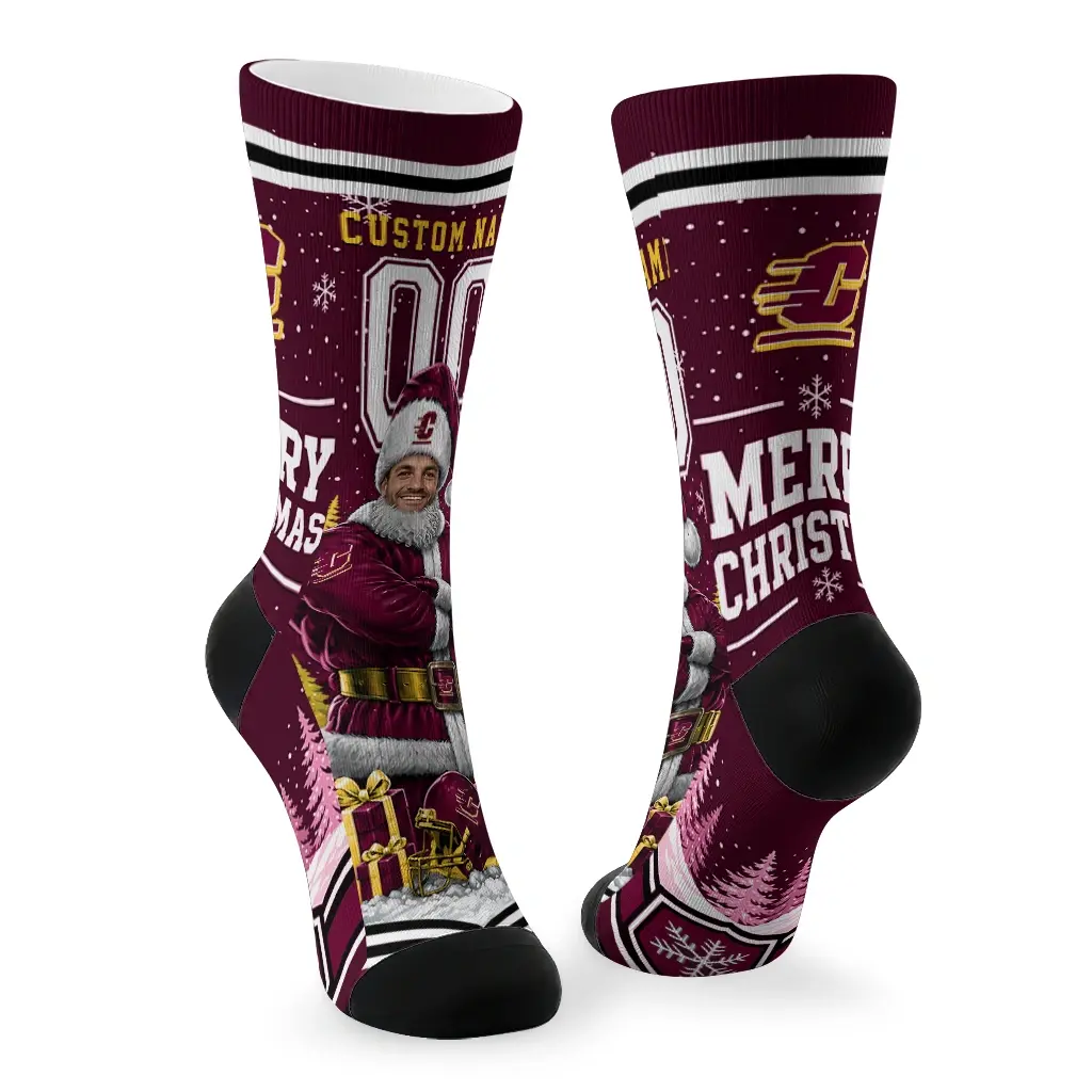 Central Michigan Chippewas Socks Customized Snowy Scene Maroon White Fashion Forward Central Michigan Chippewas Socks Customized Snowy Scene Maroon White Fashion Forward