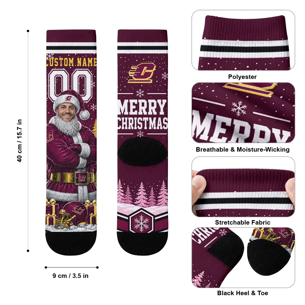 Central Michigan Chippewas Socks Customized Snowy Scene Maroon White High Quality Central Michigan Chippewas Socks Customized Snowy Scene Maroon White High Quality