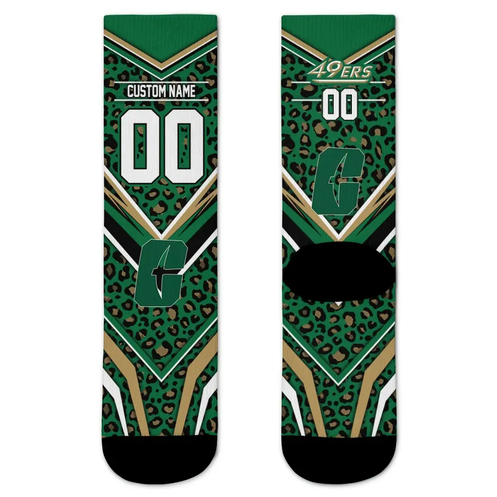 Charlotte 49ers Socks Customized Leopard Print Green Black Best Selling Charlotte 49ers Socks Customized Leopard Print Green Black Best Selling
