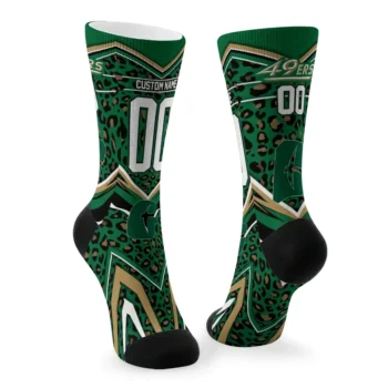 Charlotte 49ers Socks Customized Leopard Print Green Black Fashion Forward