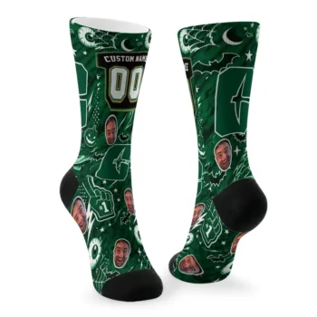 Charlotte 49ers Socks Customized Scattered Icons Green Fashion Forward