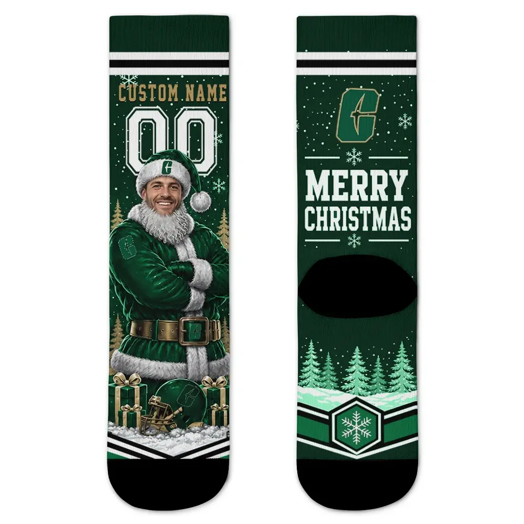 Charlotte 49ers Socks Customized Snowy Scene Green White Best Selling Charlotte 49ers Socks Customized Snowy Scene Green White Best Selling
