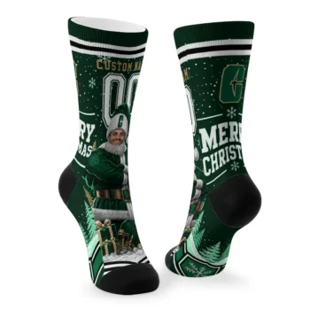 Charlotte 49ers Socks Customized Snowy Scene Green White Fashion Forward