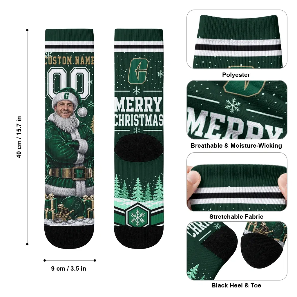 Charlotte 49ers Socks Customized Snowy Scene Green White High Quality Charlotte 49ers Socks Customized Snowy Scene Green White High Quality