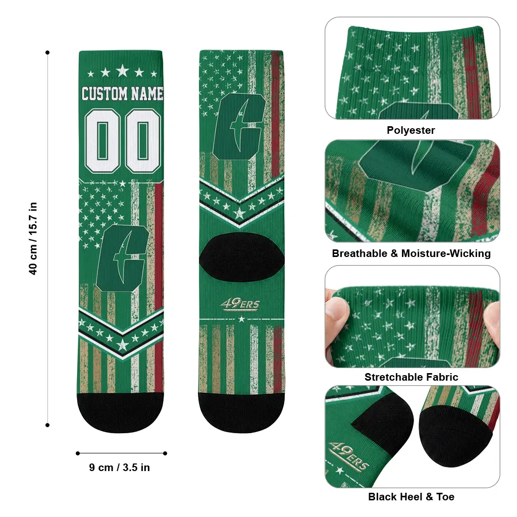 Charlotte 49ers Socks Customized Star Stripes Green White High Quality Charlotte 49ers Socks Customized Star Stripes Green White High Quality