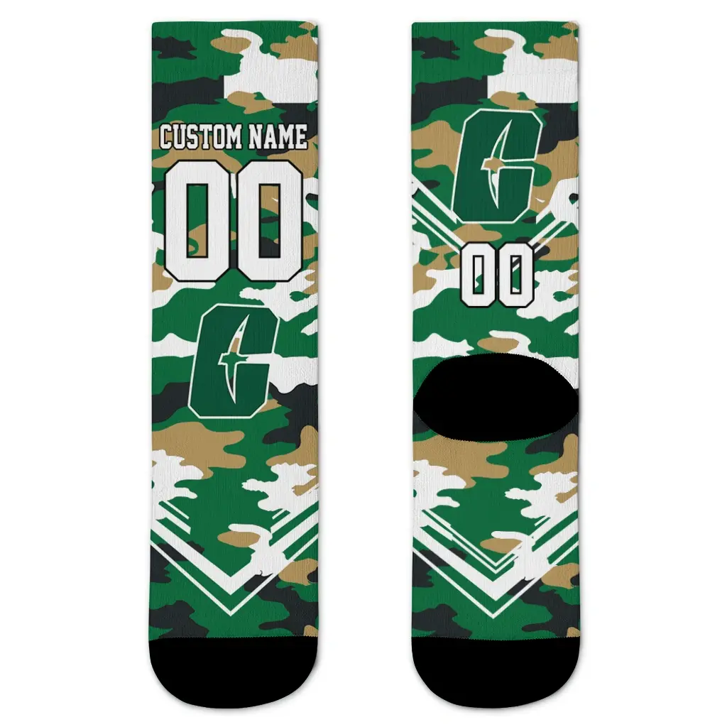 Charlotte 49ers Socks Customized Woodland Camo Green Best Selling Charlotte 49ers Socks Customized Woodland Camo Green Best Selling
