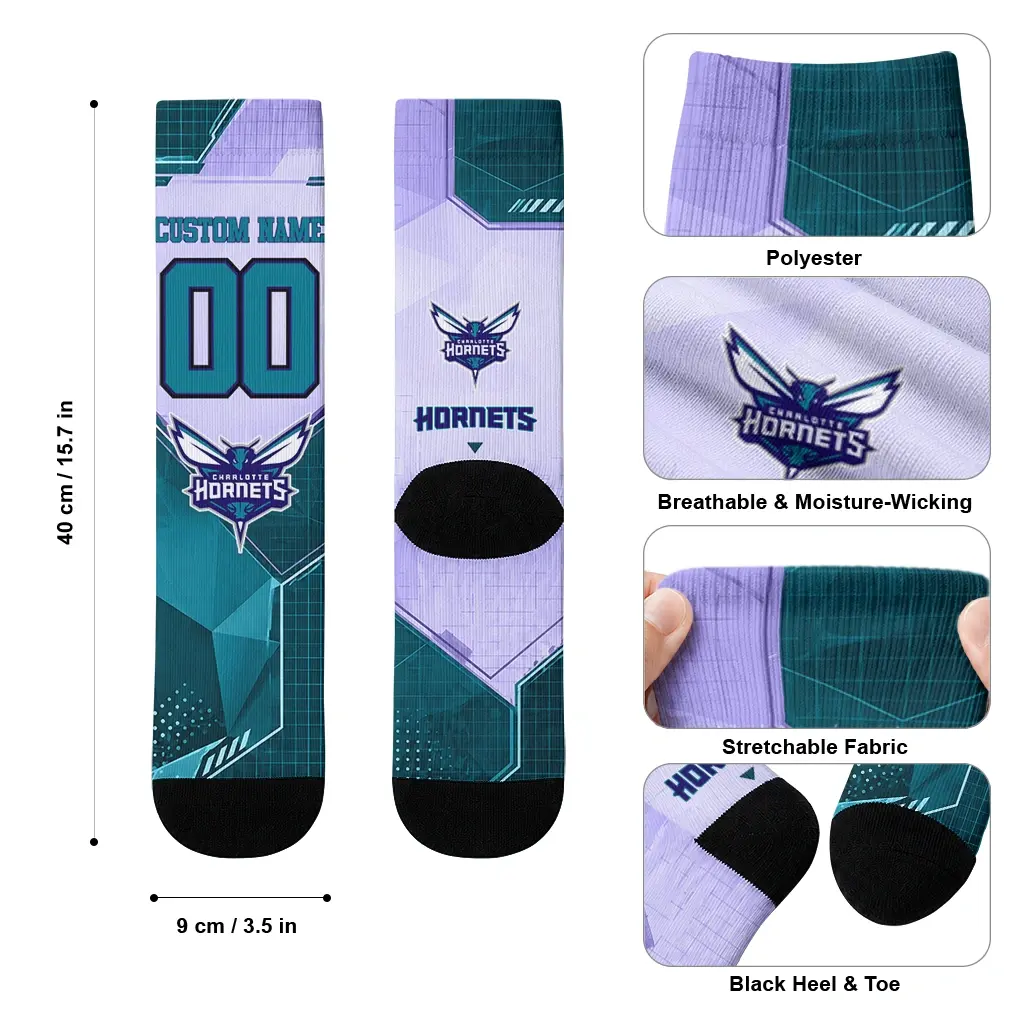 Charlotte Hornets Socks Custom Geometric Tech Teal High Quality Charlotte Hornets Socks Custom Geometric Tech Teal High Quality