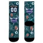 Charlotte Hornets Socks Custom Scattered Icons Teal Best Selling