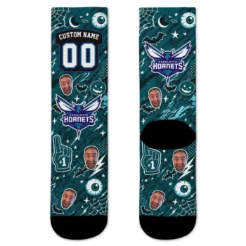 Charlotte Hornets Socks Custom Scattered Icons Teal Best Selling