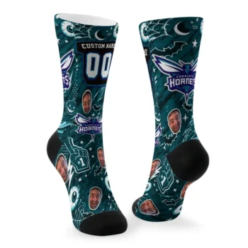 Charlotte Hornets Socks Custom Scattered Icons Teal Fashion Forward