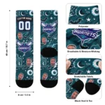 Charlotte Hornets Socks Custom Scattered Icons Teal Best Selling