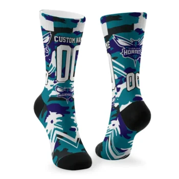 Charlotte Hornets Socks Custom Woodland Camo Teal Fashion Forward