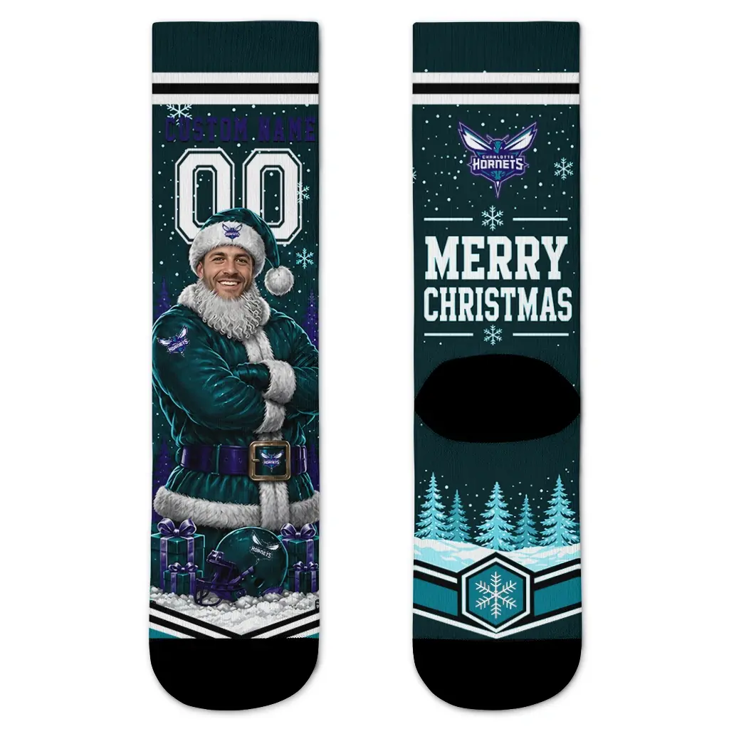 Charlotte Hornets Socks Customized Snowy Scene Teal White Best Selling Charlotte Hornets Socks Customized Snowy Scene Teal White Best Selling