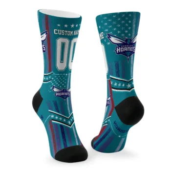 Charlotte Hornets Socks Customized Star Stripes Teal White Fashion Forward