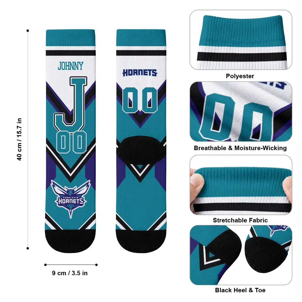 Charlotte Hornets Socks Personalized Arrow Blocks Teal High Quality Charlotte Hornets Socks Personalized Arrow Blocks Teal High Quality