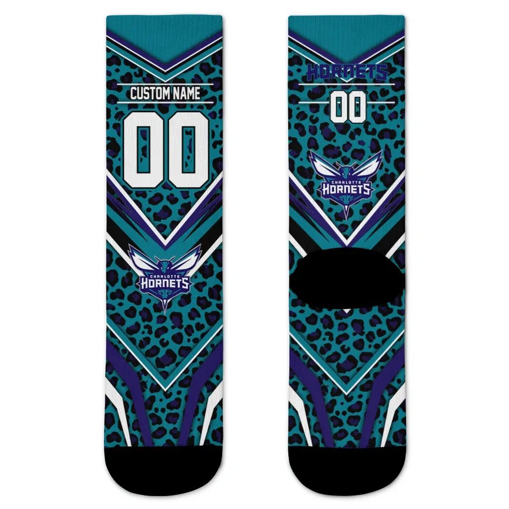 Charlotte Hornets Socks Personalized Leopard Print Teal Black Best Selling Charlotte Hornets Socks Personalized Leopard Print Teal Black Best Selling