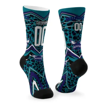 Charlotte Hornets Socks Personalized Leopard Print Teal Black Fashion Forward