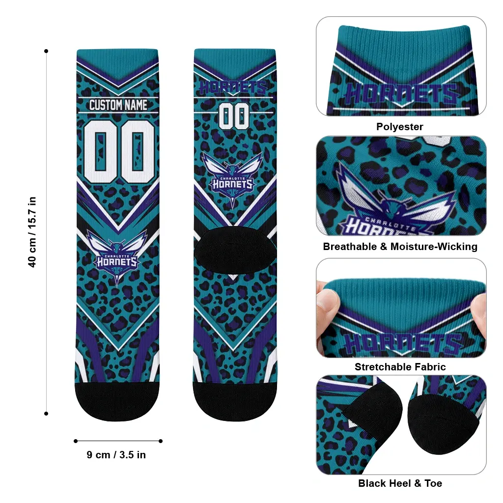 Charlotte Hornets Socks Personalized Leopard Print Teal Black High Quality Charlotte Hornets Socks Personalized Leopard Print Teal Black High Quality