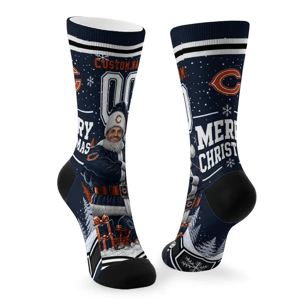 Chicago Bears Socks Customized Snowy Scene Blue White Fashion Forward Chicago Bears Socks Customized Snowy Scene Blue White Fashion Forward
