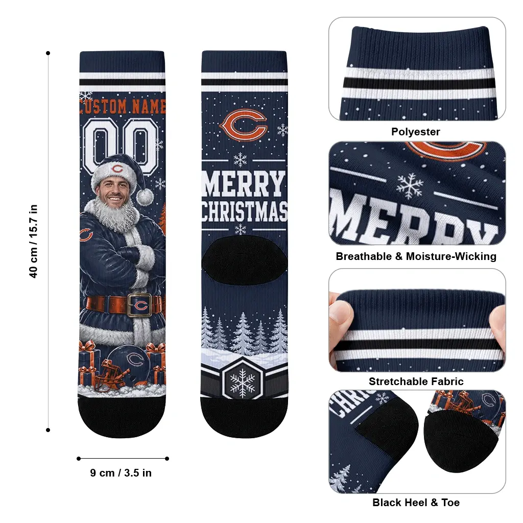 Chicago Bears Socks Customized Snowy Scene Blue White High Quality Chicago Bears Socks Customized Snowy Scene Blue White High Quality