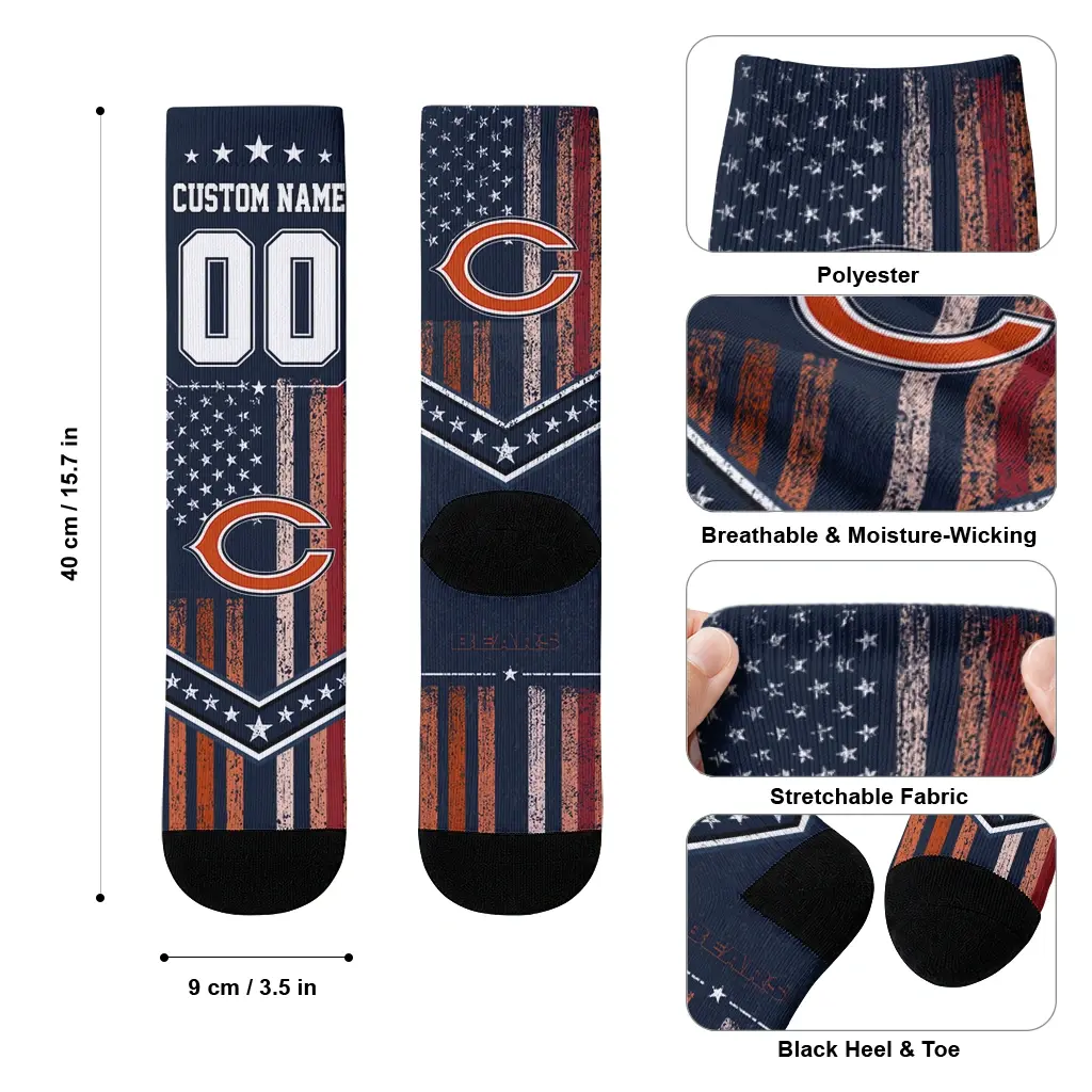 Chicago Bears Socks Customized Star Stripes Blue White High Quality Chicago Bears Socks Customized Star Stripes Blue White High Quality