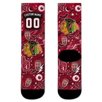 Chicago Blackhawks Socks Custom Scattered Icons Red Best Selling
