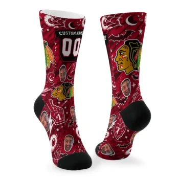 Chicago Blackhawks Socks Custom Scattered Icons Red Fashion Forward