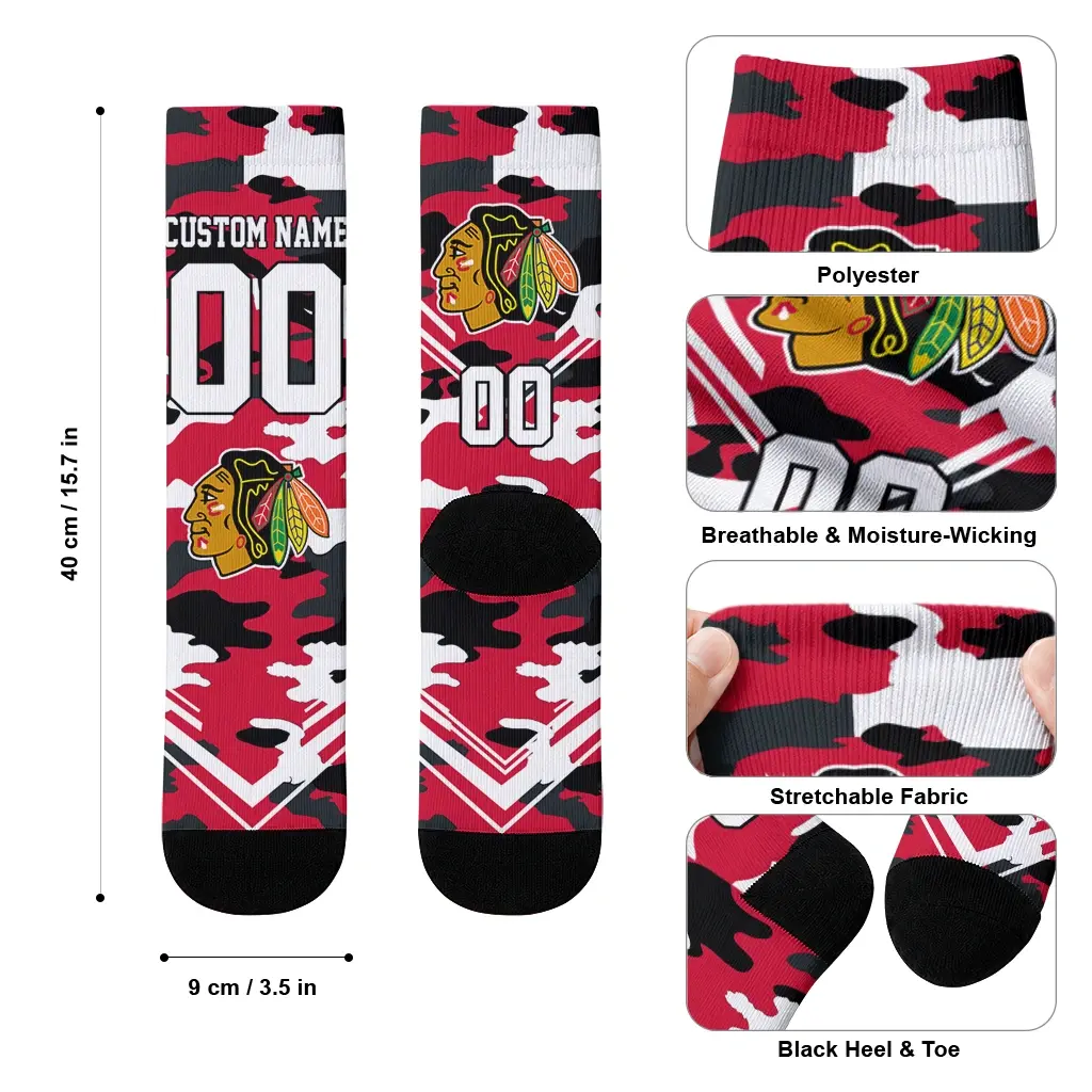 Chicago Blackhawks Socks Custom Woodland Camo Red High Quality Chicago Blackhawks Socks Custom Woodland Camo Red High Quality