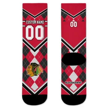 Chicago Blackhawks Socks Customized Argyle Pattern Red Best Selling