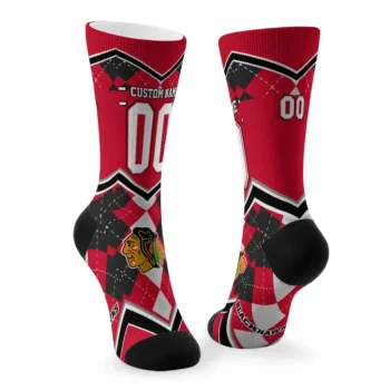 Chicago Blackhawks Socks Customized Argyle Pattern Red Fashion Forward