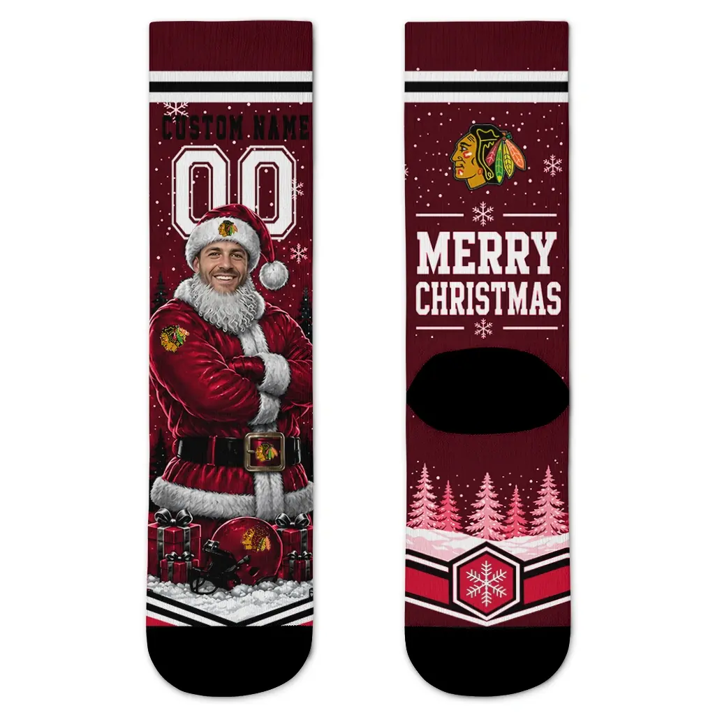 Chicago Blackhawks Socks Customized Snowy Scene Red White Best Selling Chicago Blackhawks Socks Customized Snowy Scene Red White Best Selling