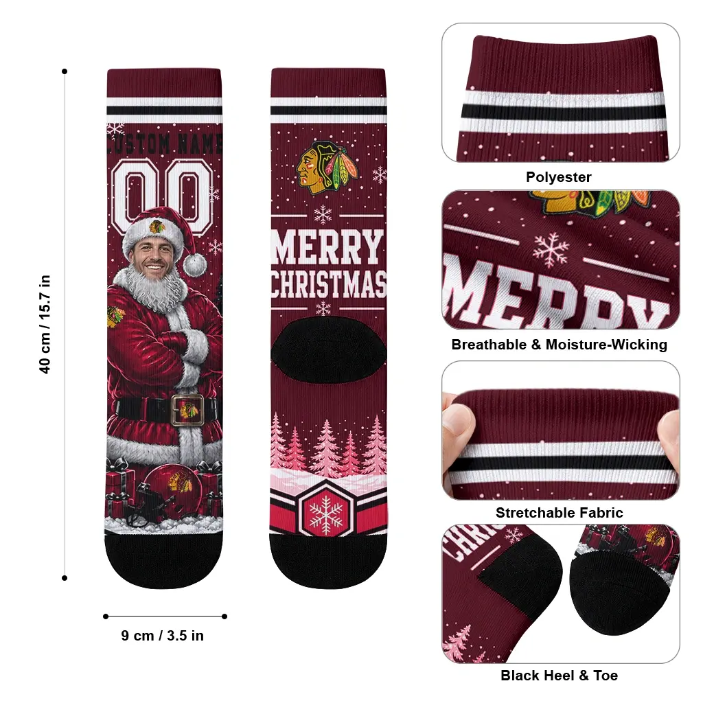 Chicago Blackhawks Socks Customized Snowy Scene Red White High Quality Chicago Blackhawks Socks Customized Snowy Scene Red White High Quality