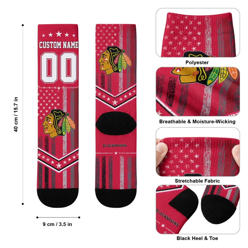 Chicago Blackhawks Socks Customized Star Stripes Red White High Quality Chicago Blackhawks Socks Customized Star Stripes Red White High Quality